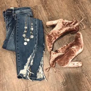 Report Blush Crushed Velvet Booties Size 5 1/2